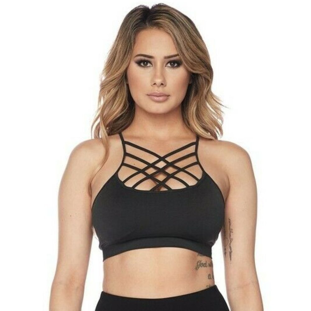 Caged Neck Active Seamless Black Sports Bra USA